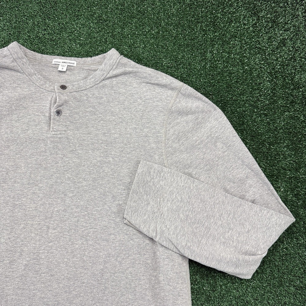 Standard James Perse Men's Henley Long Sleeve Shirt Size 3 Large Gray